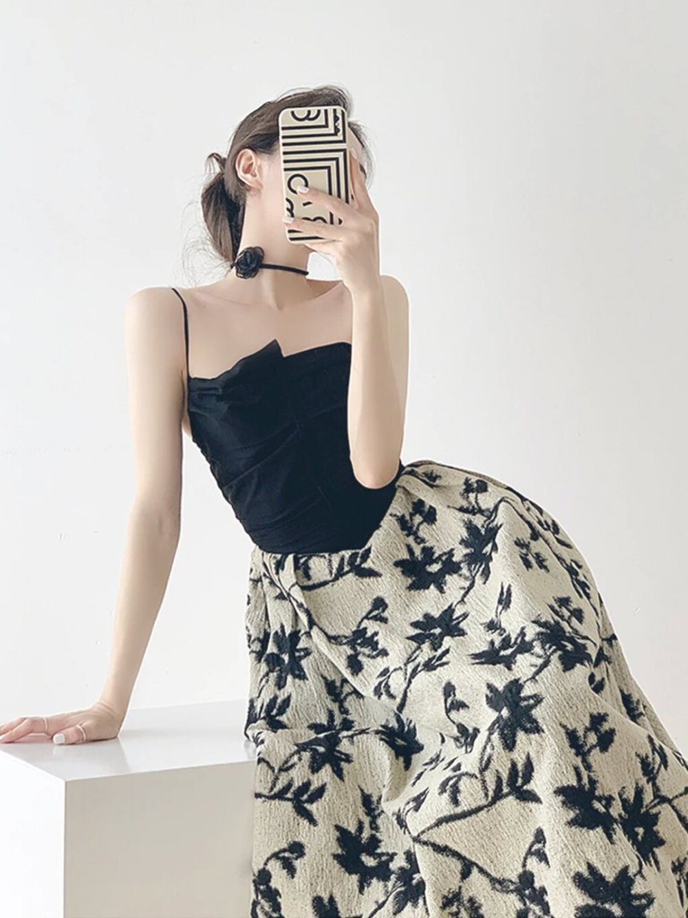 GORGEOUS Japanese Design Women Dress Black and Floral size M